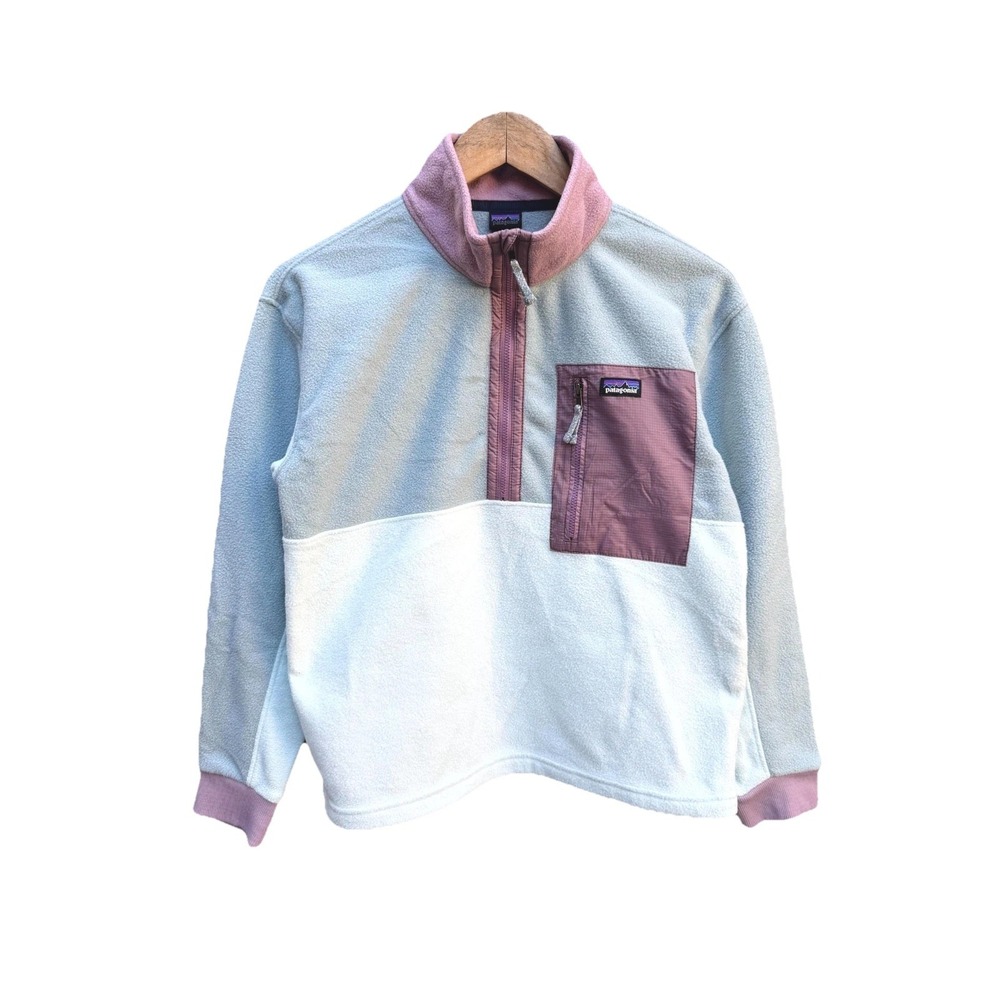 Patagonia Pullover Jacket Kid's XL Gray Beige Microdini Youth 1/2 Zip Colorblock